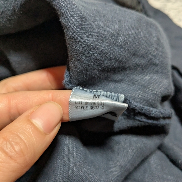 CP shades Navy Blue 100% Linen Midi Dress Long Sleeve Shirt Collar Dress Medium - Picture 7 of 10